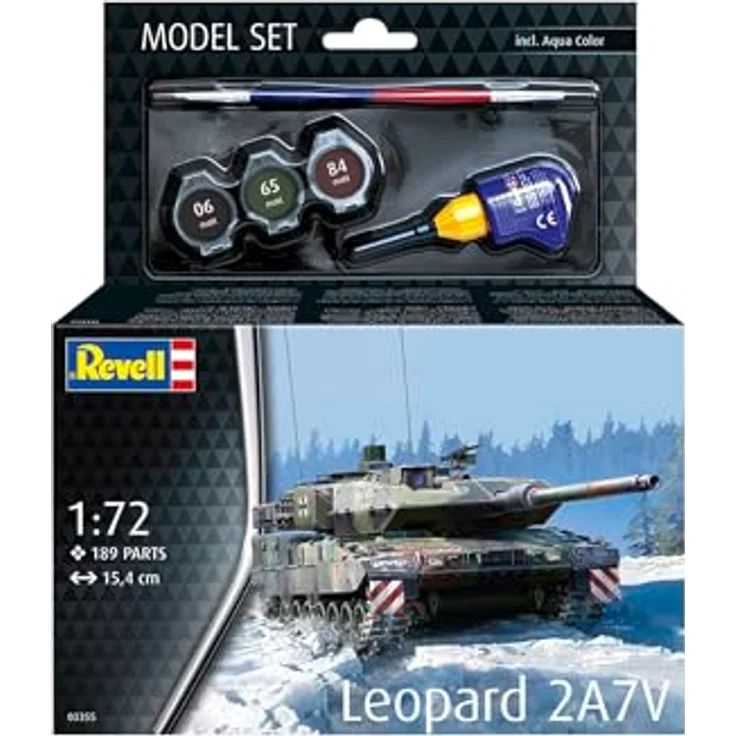 Revell Model Set Leopard 2 A7V, modernisierter Kampfpanzer mit drehbarem Turm und zweiteiliger Kette, inklusive Zubehör – Bild 2