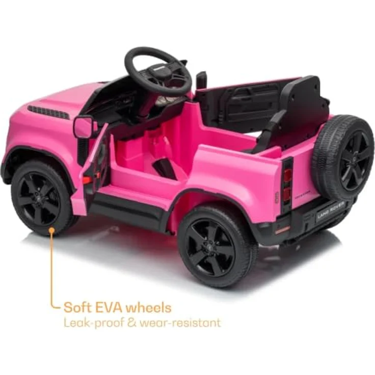 Vrooomy Land Rover Defender 90 Elektro-Kinderfahrzeug 12V, Akku-Kinderauto mit Fernbedienung, EVA-Rädern, 3-Punkt-Gurt, MP3-Player und funktionierenden Türen, Rosa – Bild 3