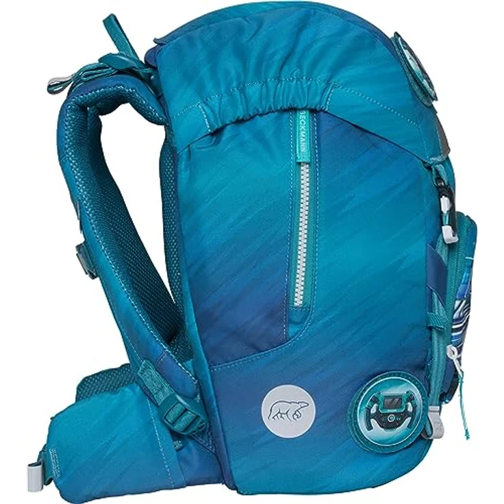 Beckmann Schulranzen Classic, 6tlg. Set in Blau mit Sportrucksack, Federmäppchen, Schlamperrolle und Buttons – Bild 5