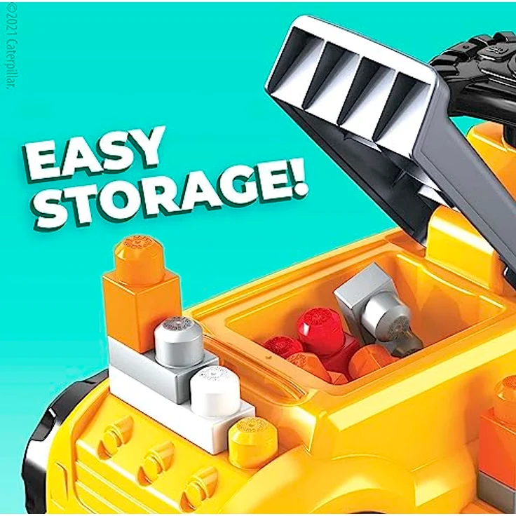 MEGA HDJ29 - Mega Bloks CAT Rutschfahrzeug, Bauspielzeug für Kleinkinder, 10 große Bauklötze, 1 Aufsitzfahrzeug mit freidrehendem Lenkrad & 4 Bauflächen, Konstruktionsspielzeug für Kinder ab 1 Jahr – Bild 5