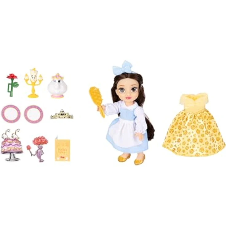 Jakks Pacific Disney Princess Bella Geschenkset, 15 cm Puppe mit Zubehör, gelb, One Size – Bild 4