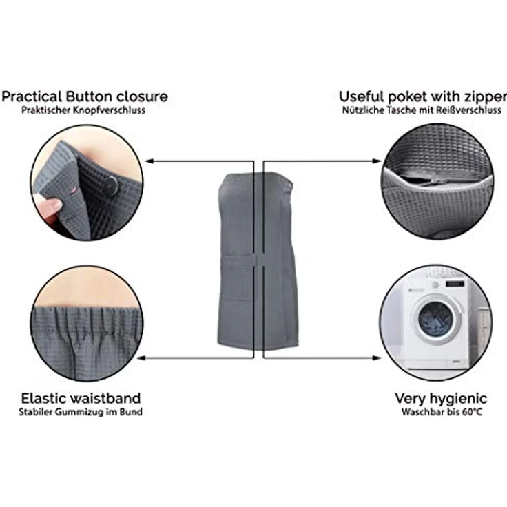 Zollner Bademantel, Anthrazit, Einheitsgröße, Oeko-Tex® Standard 100, mit Gummizug und anpassbaren Knöpfen, für Frauen – Bild 2