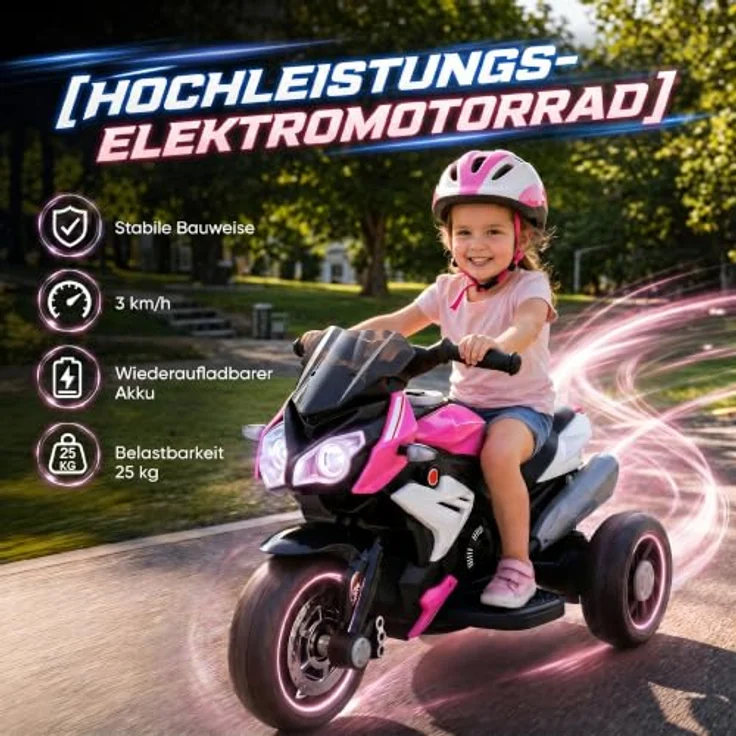 HOMCOM Elektro Kindermotorrad, rosa, mit Musik, Scheinwerfer, Vorwärts- und Rückwärtsfahrt, für 3-5 Jahre – Bild 4