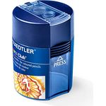 STAEDTLER Anspitzer 512 F, Doppelspitzdose rund für Stifte bis 10,2 mm Ø, blau, transparent, austauschbare Messer und Spitzer