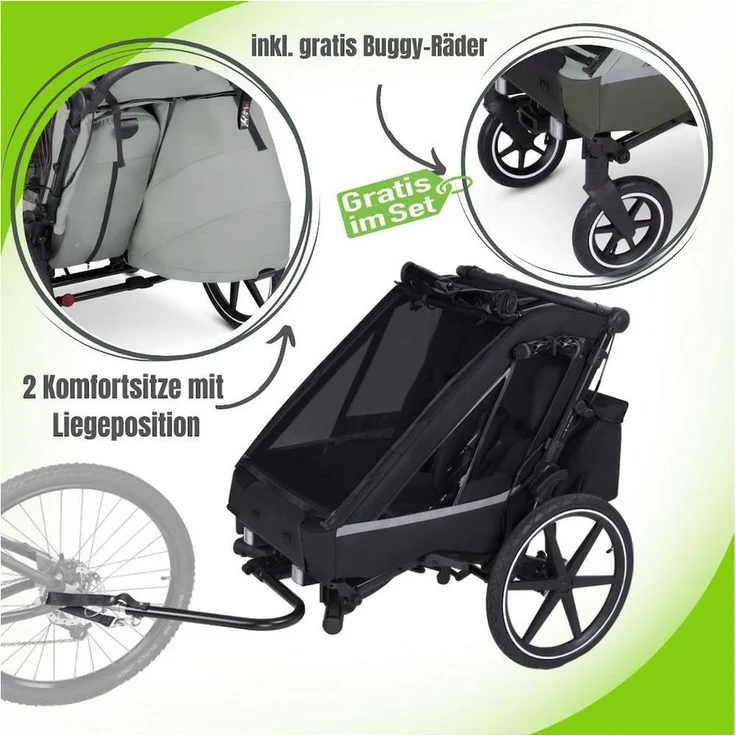 ABC Design Fahrradkinderanhänger Tour mit 2 Komfortsitzen, 3in1 Verdeck, UPF 50+ Sonnenverdeck - Preisvergleich – Bild 3