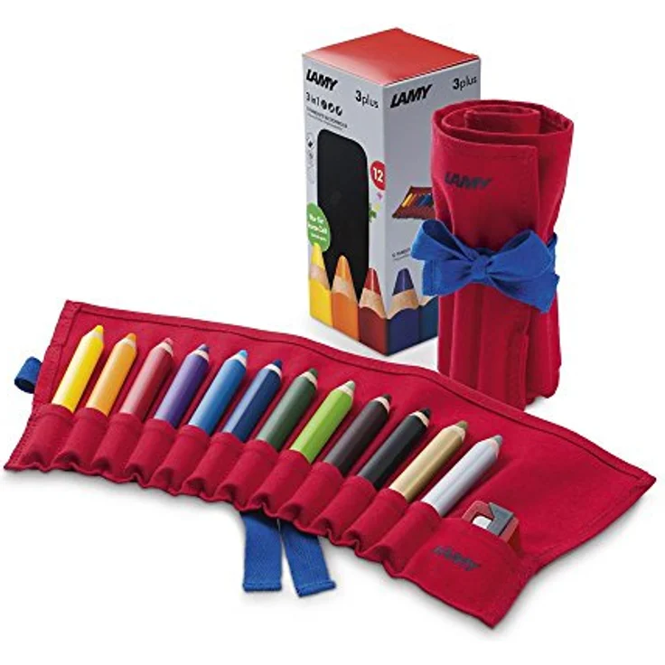 LAMY 3plus Farbstifte 520 12er-Set: Farbstiftrolle mit 12 Farbstiften + Spitzer. Stifte aus Zedernholz mit ergonomischer Form und hoher Farbbrillanz – Extradicke Mine Ø 10 mm, Farbstift Ø 15 mm – Bild 2