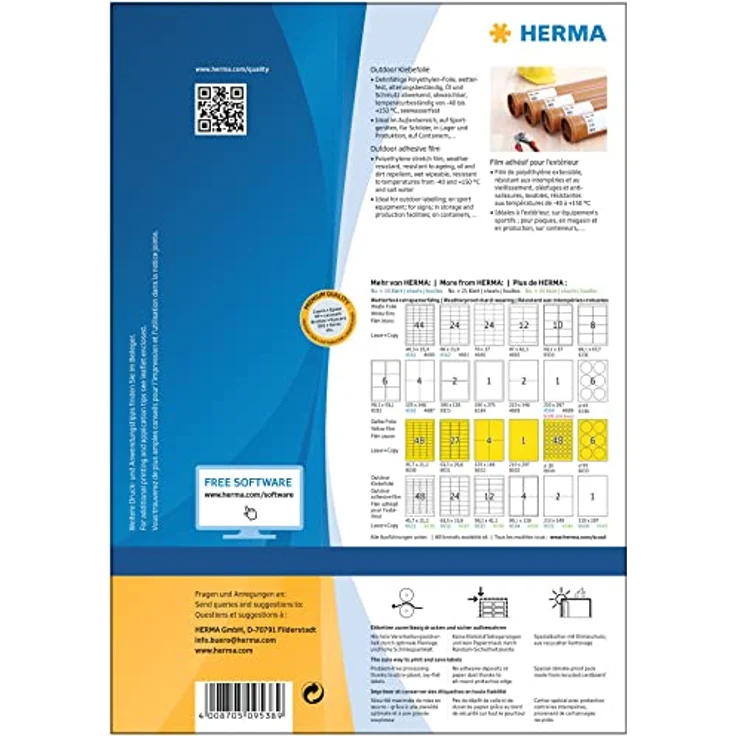 HERMA Folien-Kraftklebe-Etiketten 9538, weiß, selbstklebend, 480 Stück, 99,1 x 42,3 mm, temperaturbeständig, öl- und schmutzabweisend – Bild 2