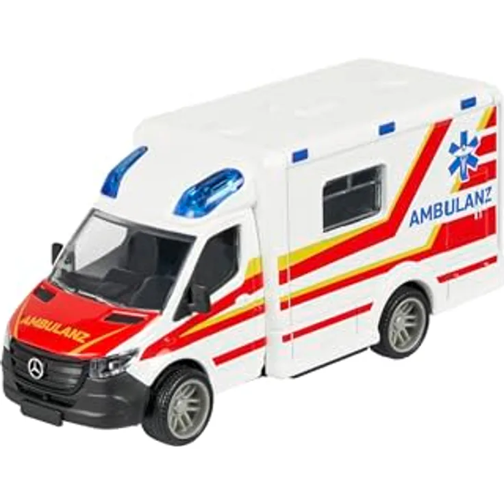 majORETTE Mercedes-Benz Sprinter Ambulanz, Spielzeug-Krankenwagen mit Gummireifen, metallene Karosserie, für Kinder ab 3 Jahren, 15 cm