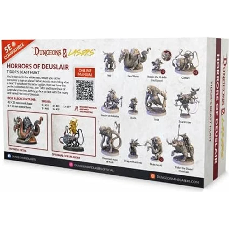 Archon Studio DNL0089: Dungeons & Lasers Miniatures, 15 unbemalte Sammelfiguren mit Yeti, Feuer-Wurm und Drachenjägerin – Bild 2