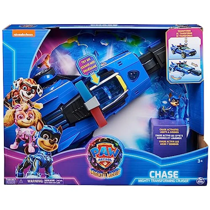 Spin Master Paw Patrol Deluxe Raketen-Fahrzeug mit Chase Figur, Film-inspiriertes Spielzeugauto mit spannender Fahrzeugverwandlung und Musik, blau – Bild 2