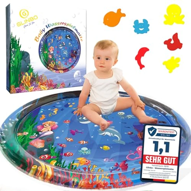 Glinbo XXL Wassermatte Baby, Bauchlage Spielzeug BPA-frei, 100 cm, fördert motorische und sensorische Entwicklung – Bild 1
