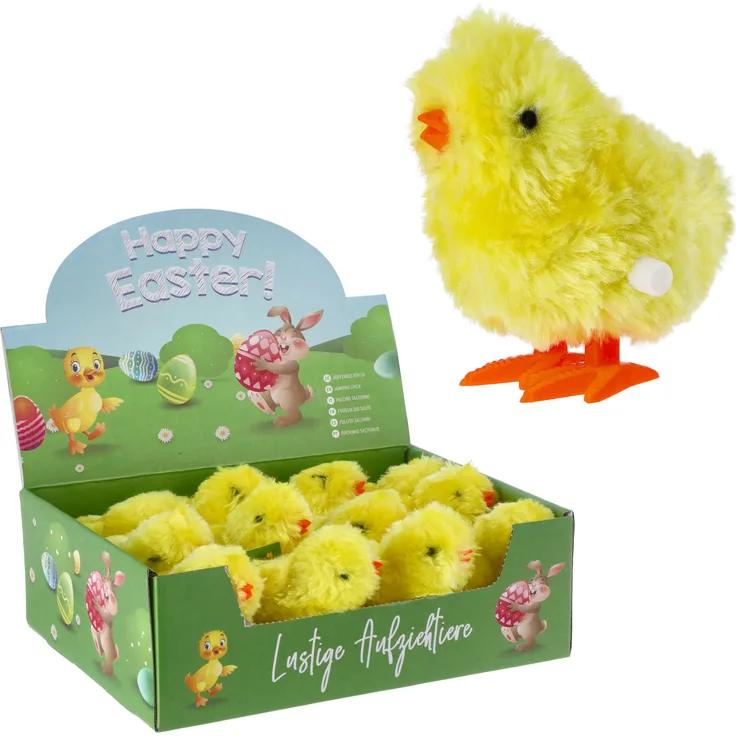 Cepewa Hüpfendes Küken JumpingChick, 12er Set Aufziehspielzeug in gelb, 5x8x7cm Kunststoff Plüsch für Osterdekoration