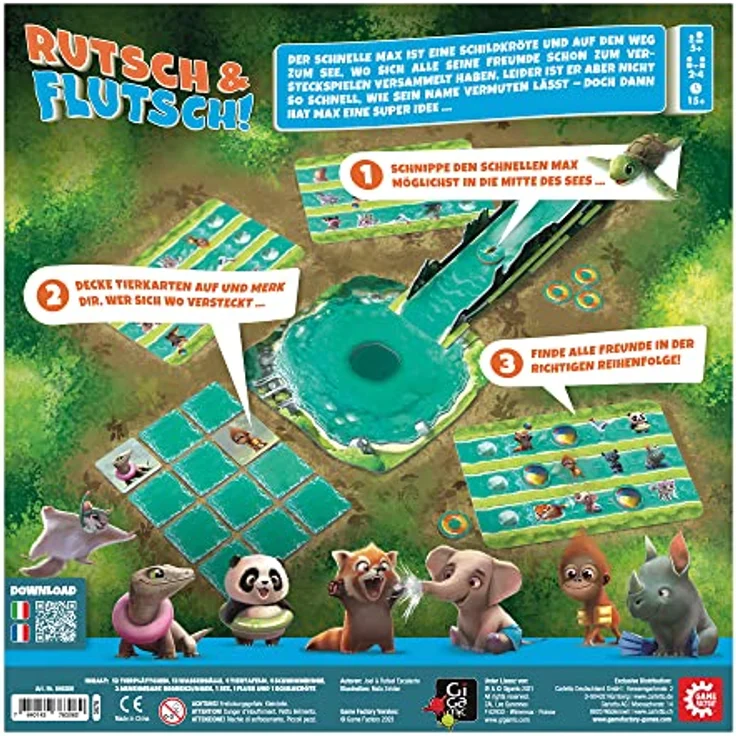 Game Factory 646306 Rutsch & Flutsch, actionreiches Geschicklichkeitsspiel für Kinder ab 5 Jahren, Familienspiel, Kinderspiel, für 2-4 Spieler, empfohlen für Kinder ab 5 Jahren, auf Empfehlungsliste 2023 - KINDERSPIEL DES JAHRES – Bild 2