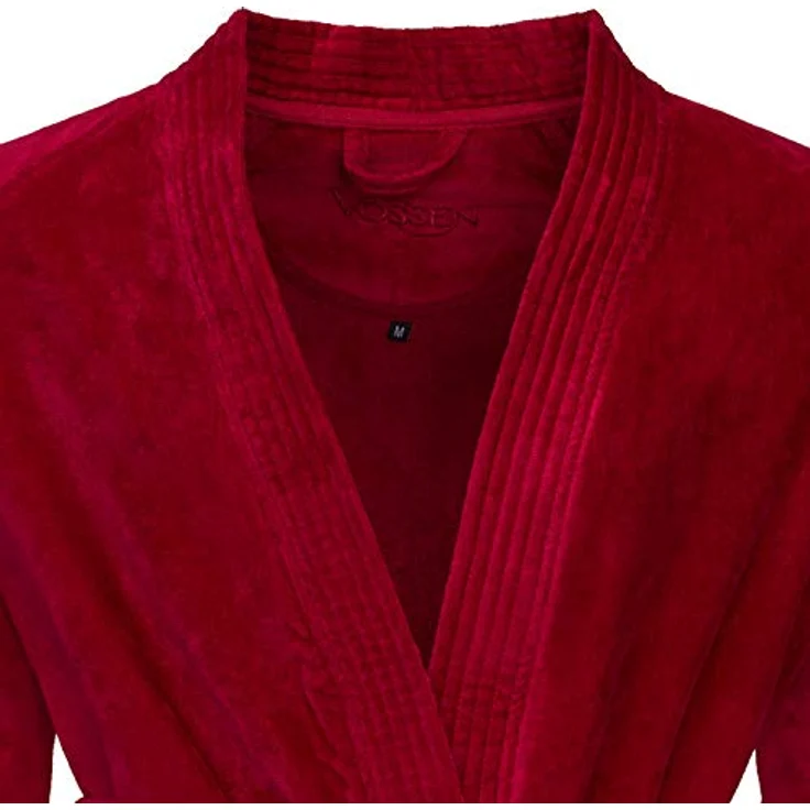 Vossen Bademantel Dallas, unisex Kimono aus 100% Baumwolle, rubinrot, klassischer Schnitt – Bild 4