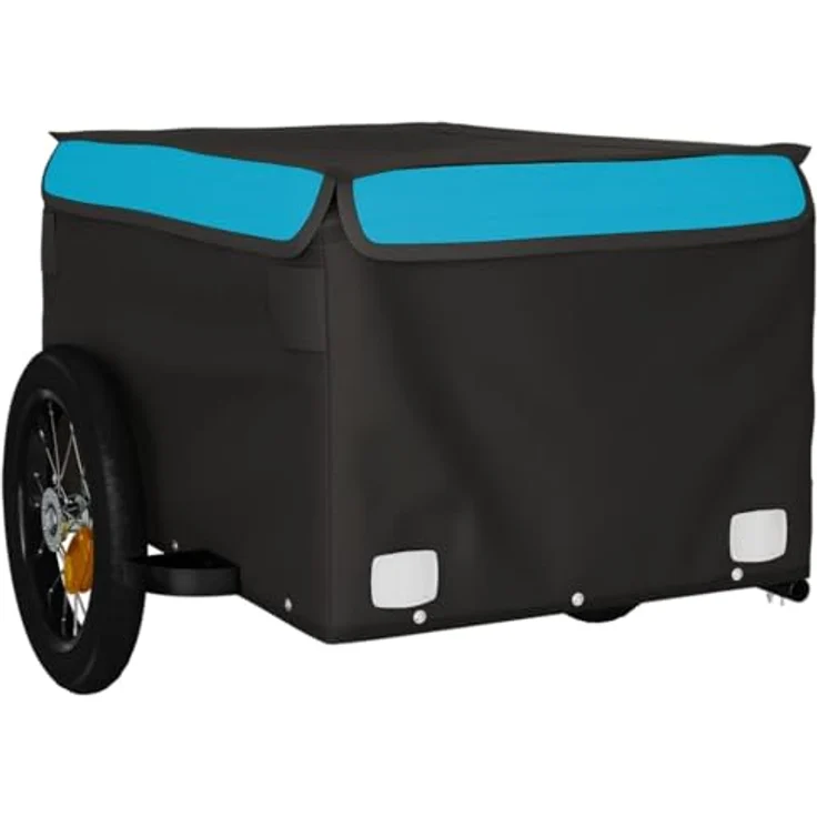 vidaXL Fahrradlastenanhänger Fahrradanhänger Schwarz und Blau 30 kg Eisen, Robuster Anhänger mit Deichsel und Sicherheitsflagge – Bild 4