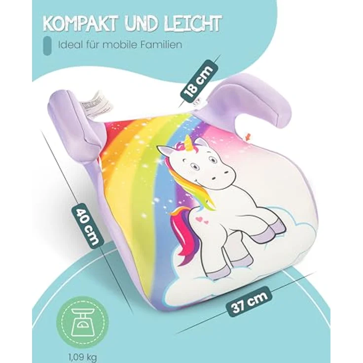 Hits4kids Siggi Einhorn, Kindersitzerhöhung ECE R129/i-Size, 100% Polyester Bezug, für Kinder 3-12 Jahre – Bild 3