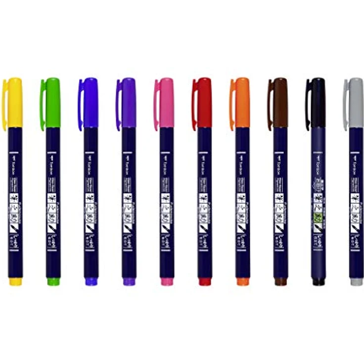Tombow WS-BH-10P Brush Pen Fudenosuke 10er-Set, bunt, Etui – Bild 2