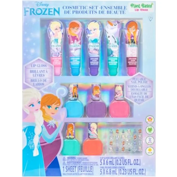 Townley Girl Disney Frozen 2 Make-up-Set für Kinder, inkl. Lipgloss, Nagellack und Nagelaufkleber, wasserbasierte und ungiftige Kosmetik für Mädchen ab 3 Jahren