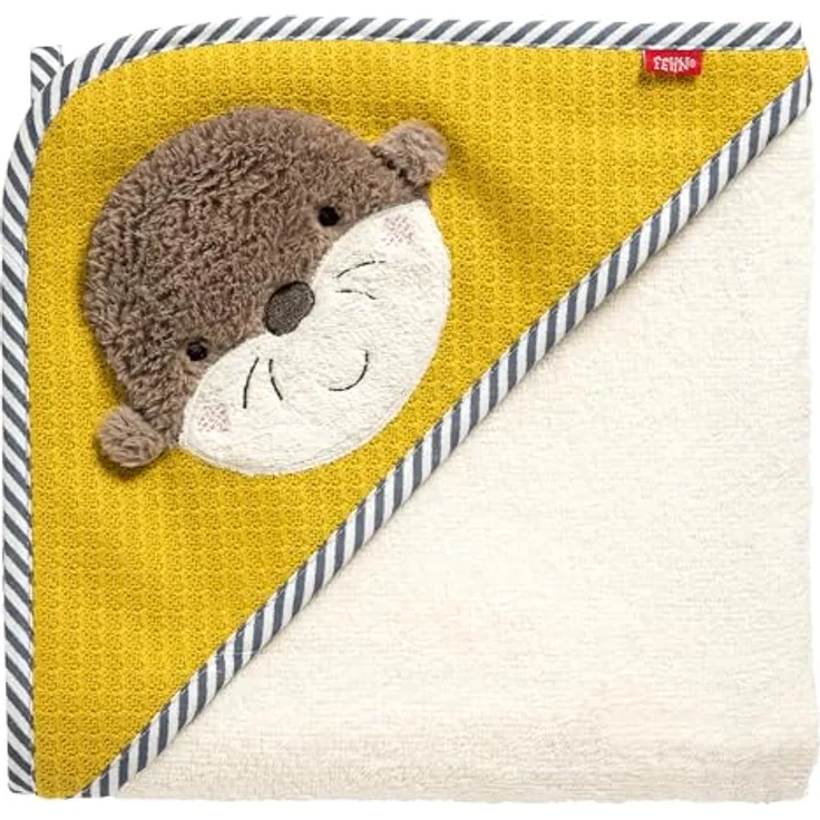 Fehn Kapuzenbadetuch Otter - Saugstark & Kuschelweich, 80 x 80 cm, Weiß mit Farbakzent