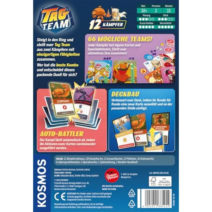 Kosmos 685454 Tag Team, Taktisches Deckbuilding Spiel für 2 Personen, ab 10 Jahre mit 12 Kämpferinnen und Kämpfern – Bild 2