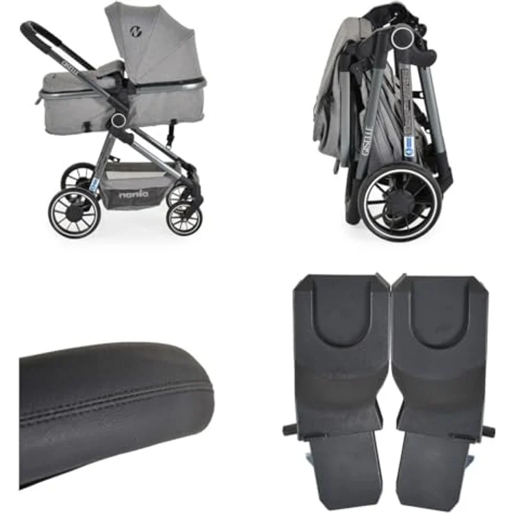 Moni Kombikinderwagen 2 in 1 Giselle klappbar 5-Punkt-Gurt 22 kg, grau – Bild 5
