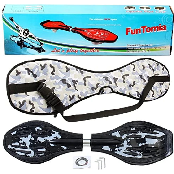 FunTomia Waveboard Original ABEC9 Kugellager inkl. Tasche (Schwarz/Weiß Flecken) mit LED Leuchtrollen und hochwertigem Virgin ABS Kunststoff - Skateboard – Bild 2