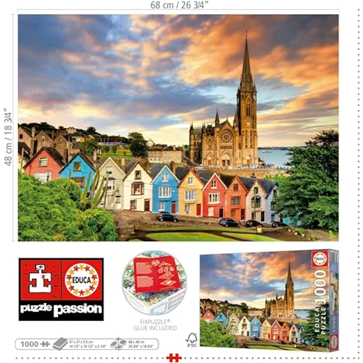 Educa 1000 Teile Puzzle für Erwachsene | Cobh Cathedrals, Irland, mit FixPuzzle Kleber, 68 x 48 cm – Bild 3
