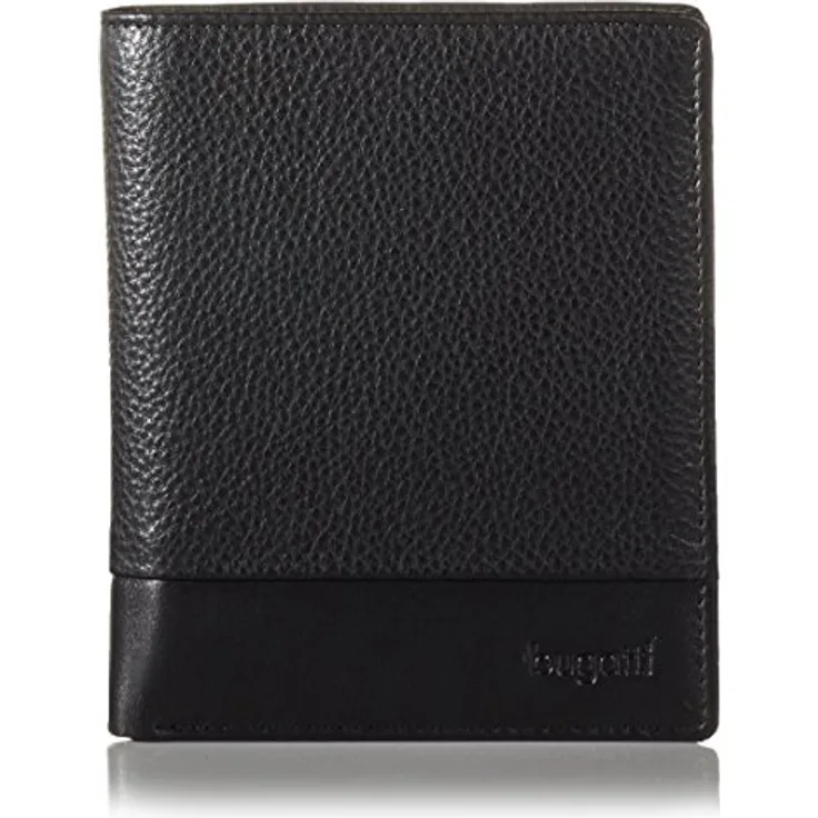 Bugatti Atlanta Geldbeutel Männer Leder 14CC – Geldbörse Herren Hochformat Schwarz - Portmonaise Portemonnaie Portmonee Brieftasche Wallet Ledergeldbeutel