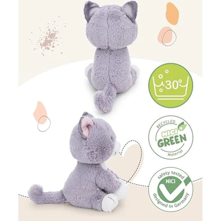 NICI Kuscheltier Katze sitzend grau, 25 cm Plüschkatze aus recyceltem Material – Bild 3