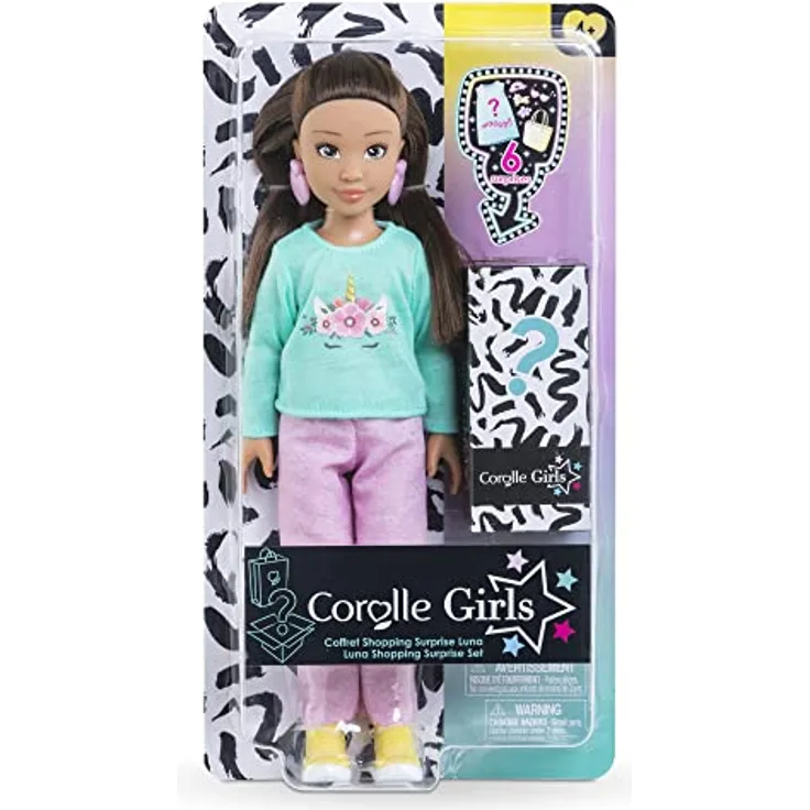 Corolle 9000600090 Girls Luna Shopping Surprise, Ankleidepuppe mit Ohrringen und 6 Überraschungen, Vanilleduft, 28cm, ab 4 Jahre, Mehrfarbig