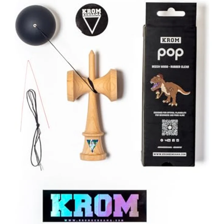 Original KROM Pro Kendama aus Holz für Anfänger und Fortgeschrittene - POP Black- Geschicklichkeitsspiel für draußen und drinnen - Holzspielzeug mit Schnur und Ball - Kendama Skilltoy Kugelfangspiel – Bild 3