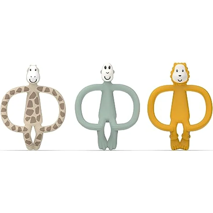 Matchstick Monkey Geschenkset Beißringe Set/Zahnungshilfe/Gel-Applikator für wundes Zahnfleisch/BPA-frei/leicht zu greifen/ab 3 Monaten / 3er Pack - Ludo Löwe, Gigi Giraffe & Affe mint