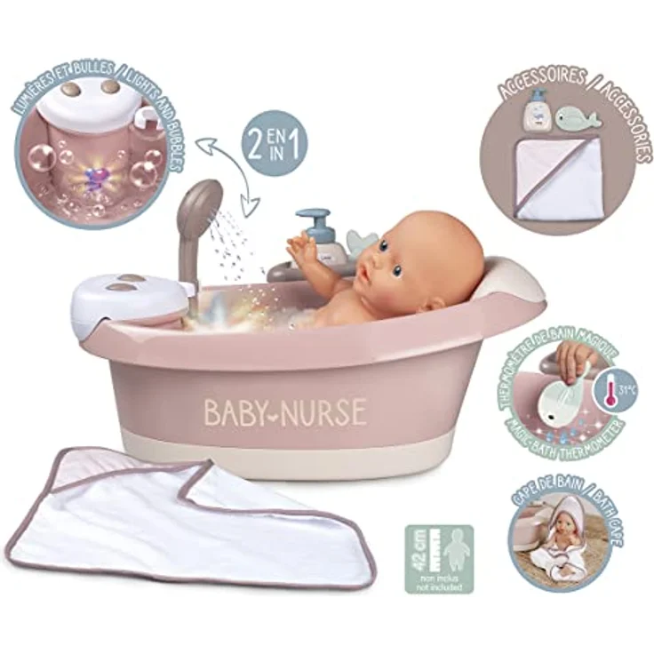 Smoby - Baby Nurse elektronische Puppen-Badewanne - Wanne mit Funktionen und viel Zubehör, Puppen-Zubehör für Puppen bis 42 cm, für Kinder ab 3 Jahren – Bild 2