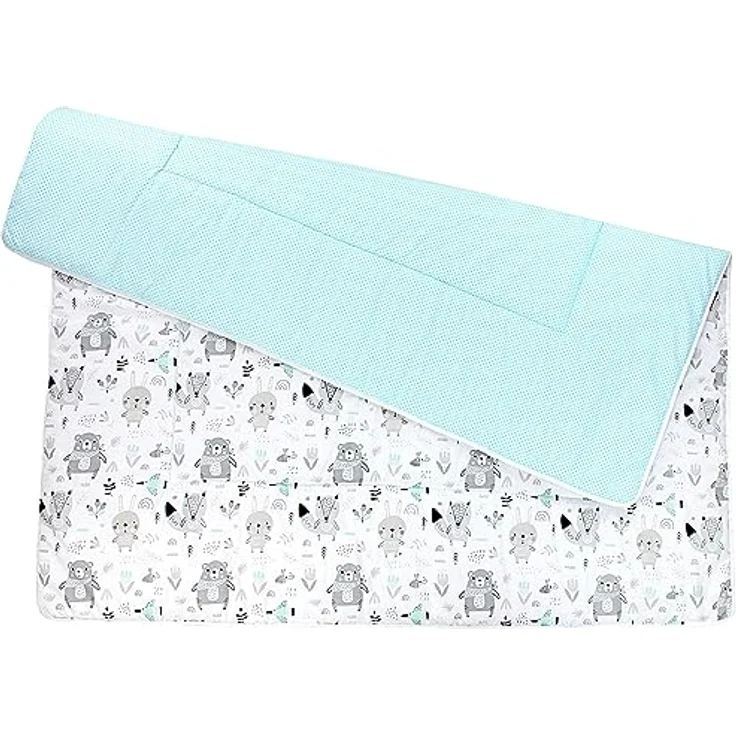 TupTam Krabbeldecke 120x120 cm - Gepolsterte Baumwollspieldecke, OEKO-TEX, weich & hautfreundlich, Bären/Füchse/Mint – Bild 4