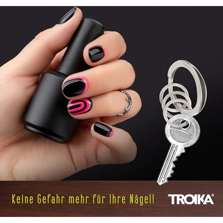 TROIKA Schlüsselanhänger fingernagelschonende Schlüsselringe (1x groß, 3x klein) Edelstahl, matt silberfarben – Bild 5