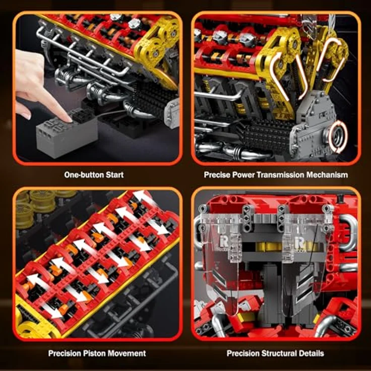 Reobrix V12 Motor Baustein Set 33017, Technic Elektromotor Modellbausatz mit 4719 Bausteinen, für Erwachsene und Jugendliche, inklusive L Motor und wiederaufladbarem Akku, Konstruktionsspielzeug – Bild 3