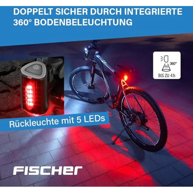 FISCHER Twin Fahrrad-Rücklicht mit 360° Bodenleuchte, USB aufladbar, IP44, 50.000 Stunden Lebensdauer – Bild 3