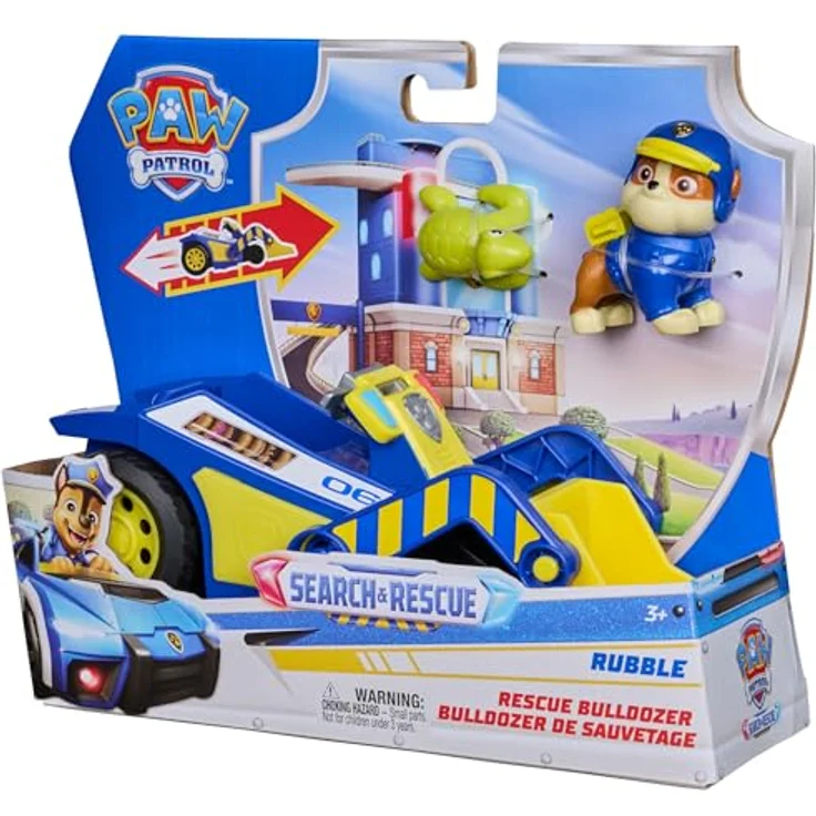 Paw Patrol PAW Search & Rescue Vehicle Rubble, Rückziehfahrzeug-Set mit 15 cm Rubble Bulldozer und 2 Figuren, geeignet ab 3 Jahren – Bild 8