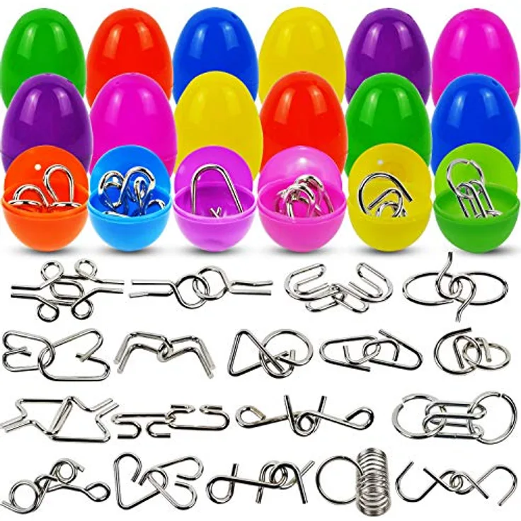JOYIN 18 Ostereier Puzzle Set, 3D Metallspiele in 6 Farben für Ostergeschenke und Ostereiersuche, ungiftig und BPA-frei