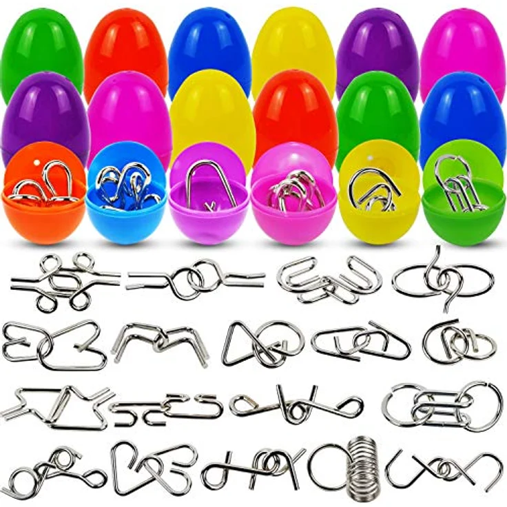 JOYIN 18 Ostereier Puzzle Set, 3D Metallspiele in 6 Farben für Ostergeschenke und Ostereiersuche, ungiftig und BPA-frei – Bild 1