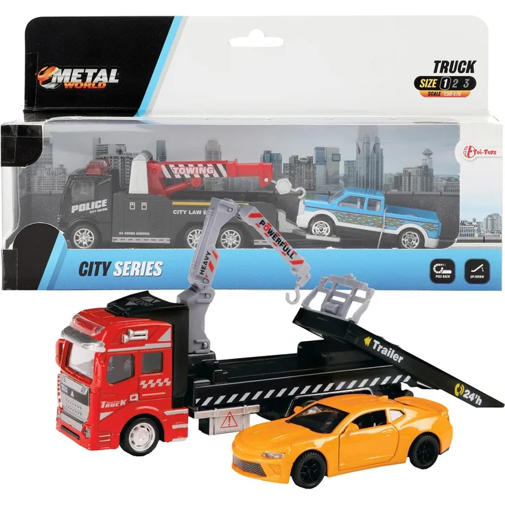 Toi-Toys Abschleppwagen mit Metallreibung, inklusive Auto, Rückzugmotor, für Kinder ab 3 Jahren