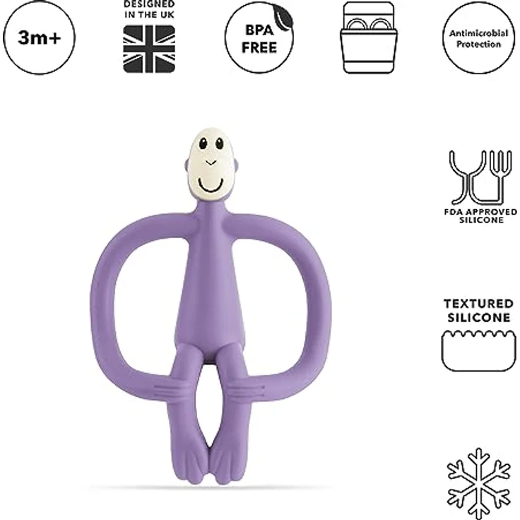 Matchstick Monkey Antimikrobieller Beißring/Zahnungshilfe/Gel-Applikator für wundes Zahnfleisch/BPA-frei/leicht zu greifen/ab 3 Monaten/Affe Original lila - Preisvergleich – Bild 2