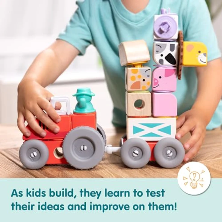 Melissa & Doug Blockables Bauernhof Bauset, 56-teiliges Set mit Holzbausteinen, Steckverbindungen und Filzaccessoires für kreatives Spiel, für Kinder ab 2 Jahren – Bild 4