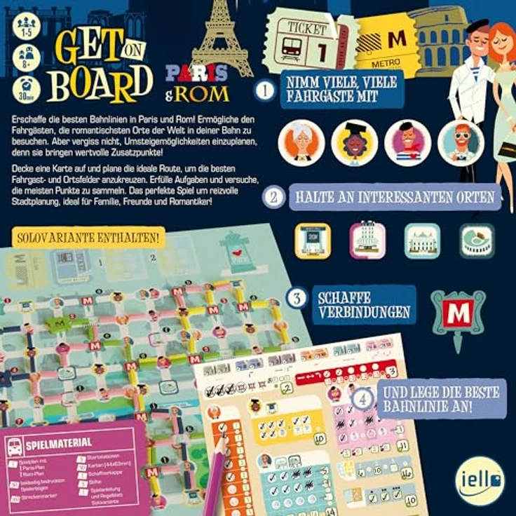 Huch Get on Board: Paris & Rom (d), Brettspiel zur Stadtplanung mit Umsteigemöglichkeiten und Punktesystem – Bild 4