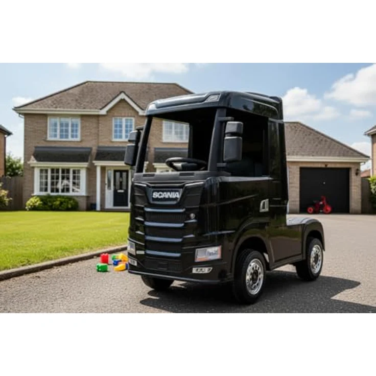ES-TOYS Lizenzierter SCANIA R Series Kinder-Elektro-LKW, 4-Motoren, 2x12V Akku, 2.4G, EVA-Reifen, Ledersitz schwarz – Bild 2