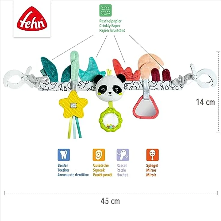 Fehn Kinderwagenkette DoBabyDoo, Panda - Baby Mobile Kette mit Quietsche, Ballrassel, Raschelpapier & Spiegel, zur Förderung der Hand-Auge-Koordination, bunt – Bild 5