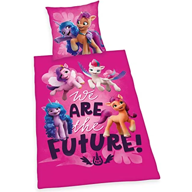 Herding My little Pony Bettwäsche-Set, Kopfkissenbezug 80 x 80 cm, Bettbezug 135 x 200 cm, Mit leichtläufigem Reißverschluss, 100% Baumwolle/Renforcé