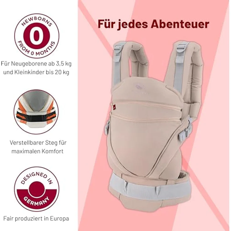 Manduca XT Special Edition, Babytrage der Happy Kollektion mit ergonomischer Passform und stufenlos verstellbarer Stegbreite – Bild 3