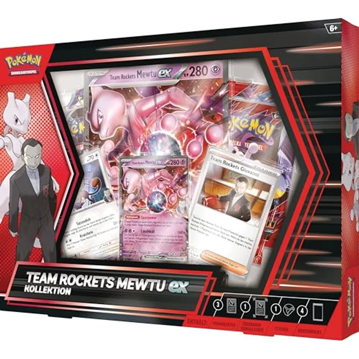 Pokémon PKM EX Box Juni 2025, Sammelkartenspiel mit Team Rockets Mewtu-ex, 4 Boosterpacks und überdimensionaler holografischer Karte – Bild 3