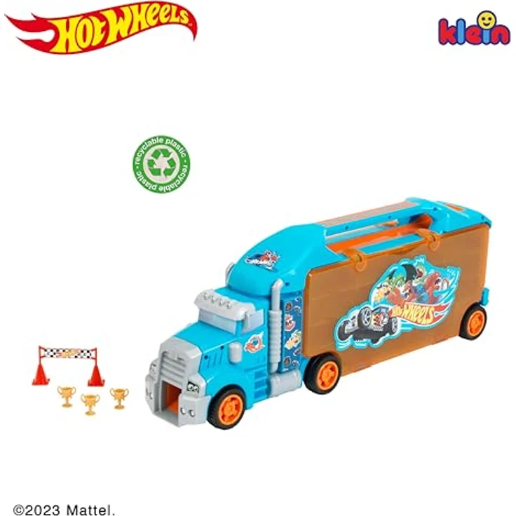 Theo Klein 2474 Hot Wheels LKW-Sammelkoffer, stabiler Koffer für bis zu 24 Autos und 2 LKW, mit praktischen Unterteilungen, Maße: 62,9 cm x 12 cm x 23,6 cm, Spielzeug für Kinder ab 3 Jahren – Bild 4